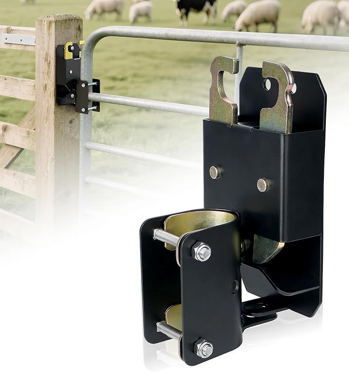 2 Way Farm Gate Latch, Heavy-Duty Fence Gate Latch with Self-Locking Nut, Black Livestock Gate Latch Compatible with Horse Corrals, Farms, Pastures, Stables, Ranches