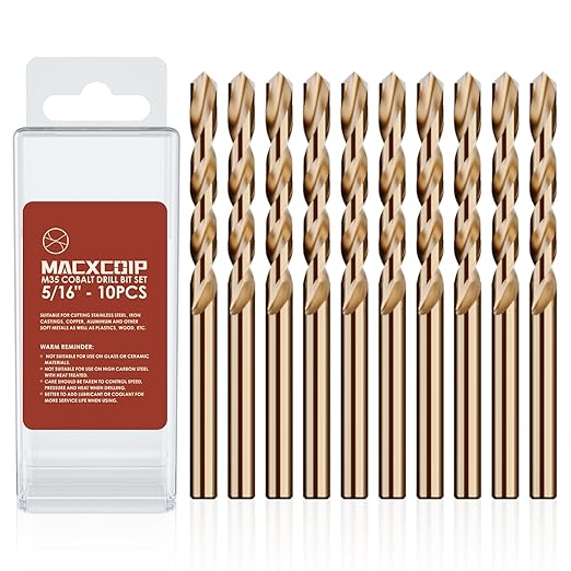 5/16" (10pcs) Cobalt Drill Bit Set, M35 High Speed Steel Jobber Length Drill Bit Kit for Hardened Metal, Stainless Steel, Cast Iron, Wood and Plastic, with Index Storage Case