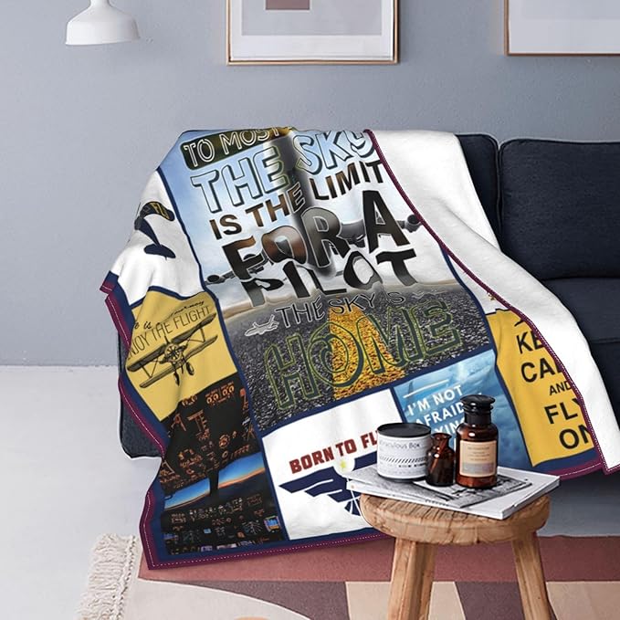 Airplane Blanket Plane Throw Blanket Soft Fleece Flannel Bedding Aviation Gifts for Pilot Men Boys Women Girls Lovers Adults Stuff Plush for Couch Sofa Bed Room Decor 50"X60"