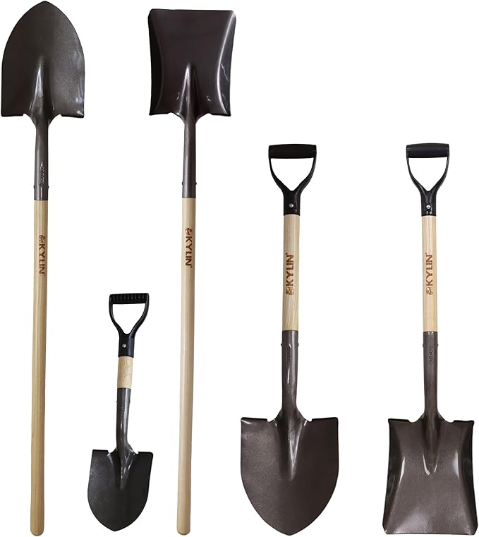 Kylin Multi-Purpose Garden Spade Shovels Set for Digging and Transfer with Durable Hard Wood Heavy Duty Handle (5 Pack)