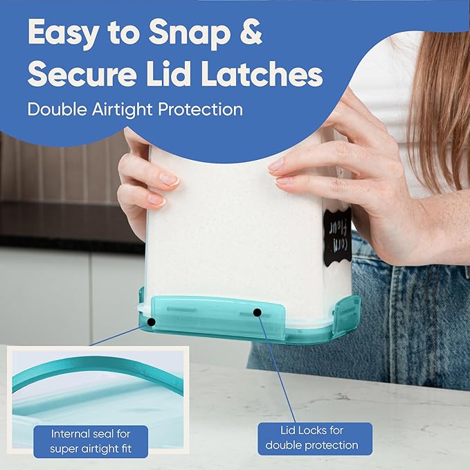 Chef's Path Airtight Food Storage Containers with Lids, 24 pcs (Teal Color) Plastic Kitchen and Pantry Organization for Dry Food, Flour and Sugar, BPA Free