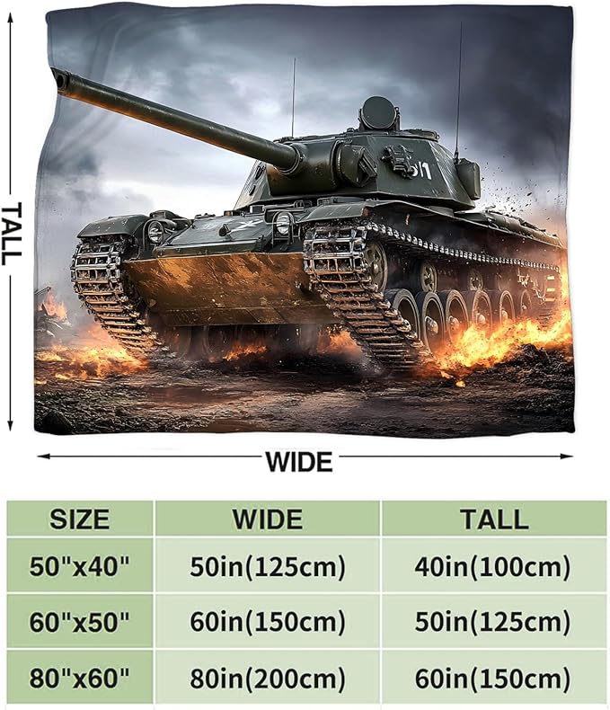 Tijuboni Military Tank Throw Blanket Army Gifts for Boys Men Girls Women Kids Adults Soft Flannel Fleece Blanket for Couch Sofa Bed Home Decor 40"x50"