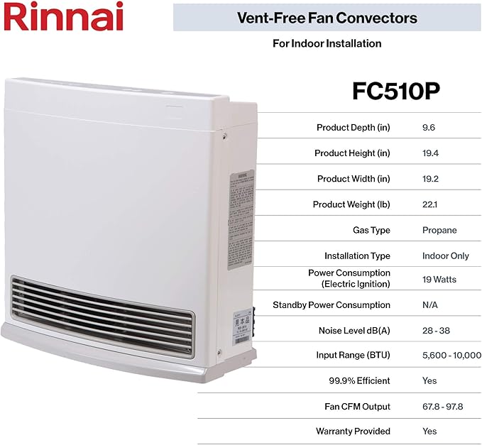 Rinnai FC510P Ventless Propane Heater, Energy-Efficient Space Heater with Programmable Thermostat