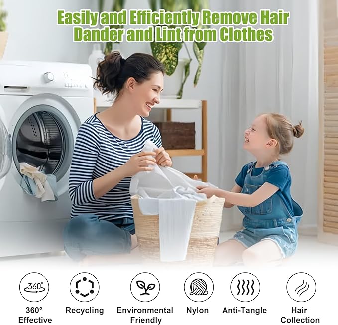 12 PCS Pet Hair Remover for Laundry, Reusable Dog & Cat Hair Remover for Laundry, Laundry Pet Hair Catcher for Clothes, Bedding, Won’t Damage Fabrics (Green)