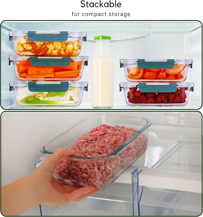 Brieftons Glass Meal Prep Containers: 5 Pack, 35 Oz with Airtight, Leakproof Snap Locking Lids, Perfect for Food Storage, Lunch & Portion Control, BPA-Free, Microwave, Oven, Freezer & Dishwasher Safe