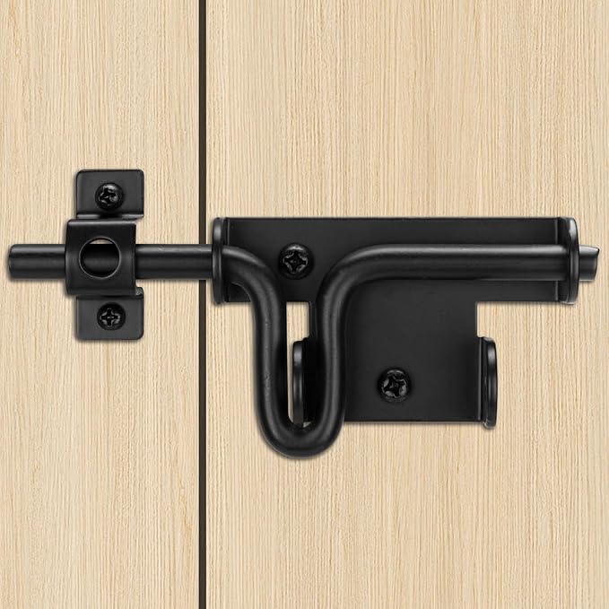 Slide Bolt Gate Latch with Padlock Hole, Heavy Duty Sliding Bolt Door Lock Hardware for Wooden Fence, Shed Gates, Barn Doors, Backyard Gate, Bolt Latch with Black Finish, 2 Pack