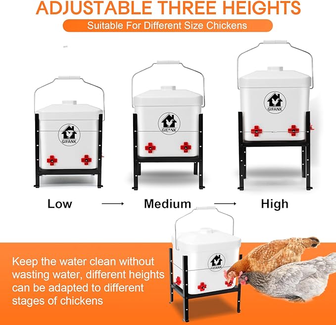 Heated Chicken Waterer for Winter Automatic Heated Chicken Waterer Adsjustable Height Poultry Drinker Heater Anti-Freezing Watering System for Chicken Coop Accessories ABS 3Gallon