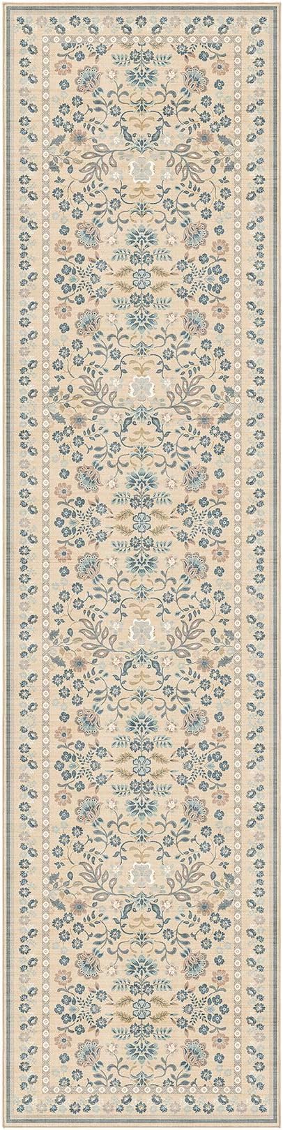 3x12 Runner Rug for Hallways Kitchen: 3x12 Washable Area Rug Boho Floral Soft Long Rug - Non-Slip Low Pile Throw Indoor Carpet for Entryway Kitchen Bedroom Laundry Bathroom- Multi Color