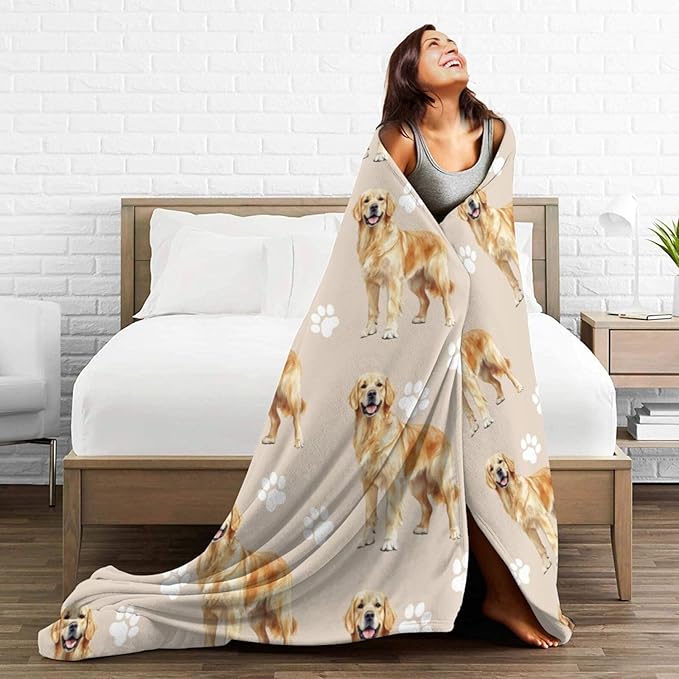 Golden Retriever Dog Throw Blanket Golden Retriever Dog Lover Flannel Blankets Fuzzy Plush Super Soft Cozy Warm Decor Gifts for Boys Girls Kids Adults Men Women 60" x 80"