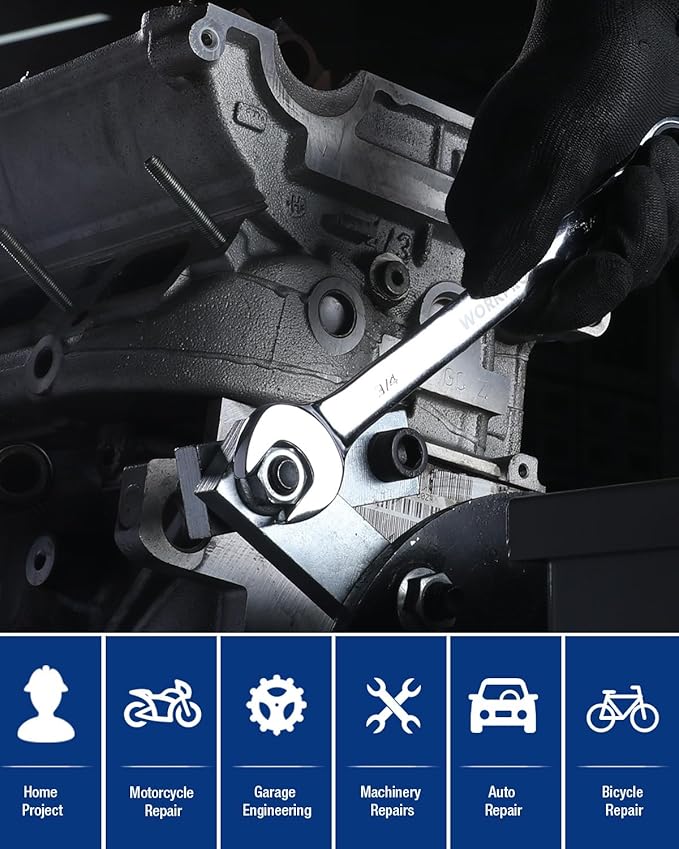 WORKPRO 3/4" Ratcheting Combination Wrench SAE, CR-V Constructed with Mirror Polish Chrome Plating, 12-Point Design, 15-Degree Offset