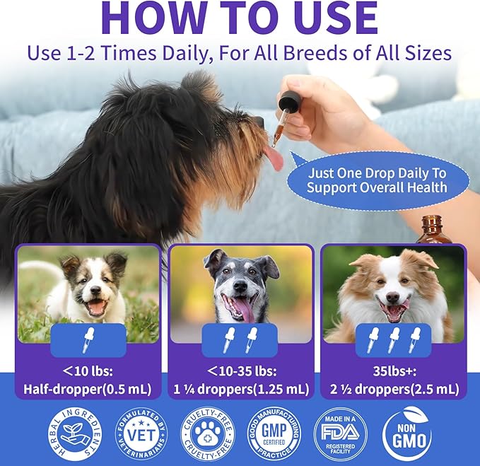 Dog Cough Treatment Support for Dogs - Dog Cough Care Natural Solution for Cough Natural Dog Cough Supplement Herbal Drops Support for All Breeds - 60 ml/2 Fl Oz