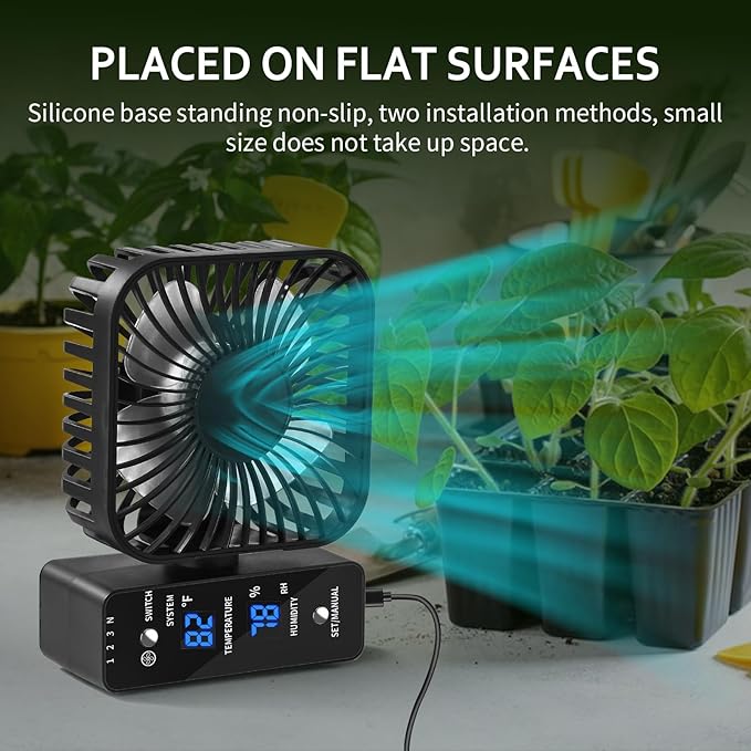 2-Pack 4” Grow Tent Fan With Temperature And Humidity Meter,Automatic Humidity Control,Oscillating Fan For Hydroponic Ventilation Circulation With Clips,Adjustable Speed Quiet Greenhouse