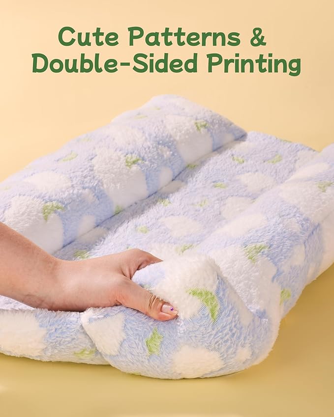 24x16 in Rabbit Bed Large Size - Warm & Comfortable Plush Rabbit Mat Pad with Star Pattern, Double-Sided Flannel Pet Pad Cozy Fleece Bedding for Bunnies, Guinea Pigs, Small Animals, Blue