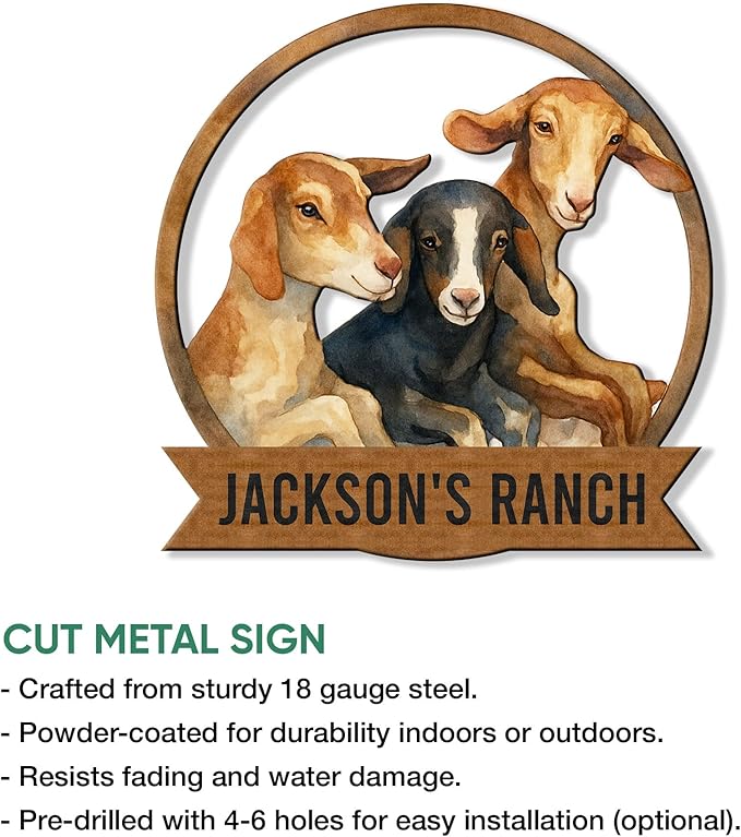 Personalized Goat Metal Sign, Custom Farm Animal Sign for Porch Fence Yard – Home Decor Gifts for Goat Owner, Farmers, Homesteaders, Birthday or Housewarming Gift