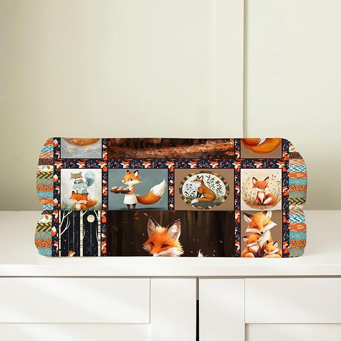 Fox Blanket, Foxes Throw Blanket, Cute Animal Gifts Blankets Stuff Fleece Flannel Plush for Girls Women Men Boys Lovers Adults Soft Bedding Gift for Sofa Bed Office Home Decor 60"x50"