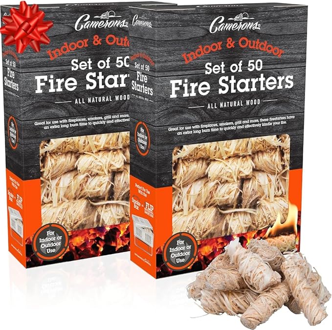 All Natural Fire Starters (100 Pack) Unique Design Lights Quick & Easily with No Flare Up- Indoor Outdoor Use for Barbecue Charcoal Grill, Campfire, Pellet Stove, Firewood- BBQ Grilling Xmas Gift