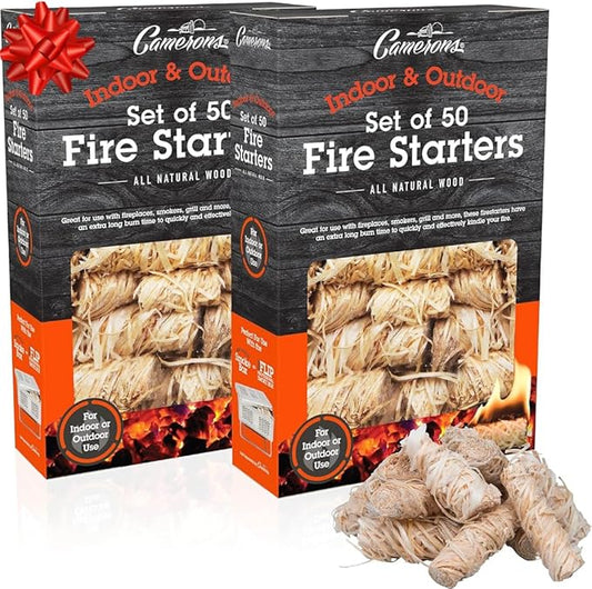All Natural Fire Starters (100 Pack) Unique Design Lights Quick & Easily with No Flare Up- Indoor Outdoor Use for Barbecue Charcoal Grill, Campfire, Pellet Stove, Firewood- BBQ Grilling Xmas Gift