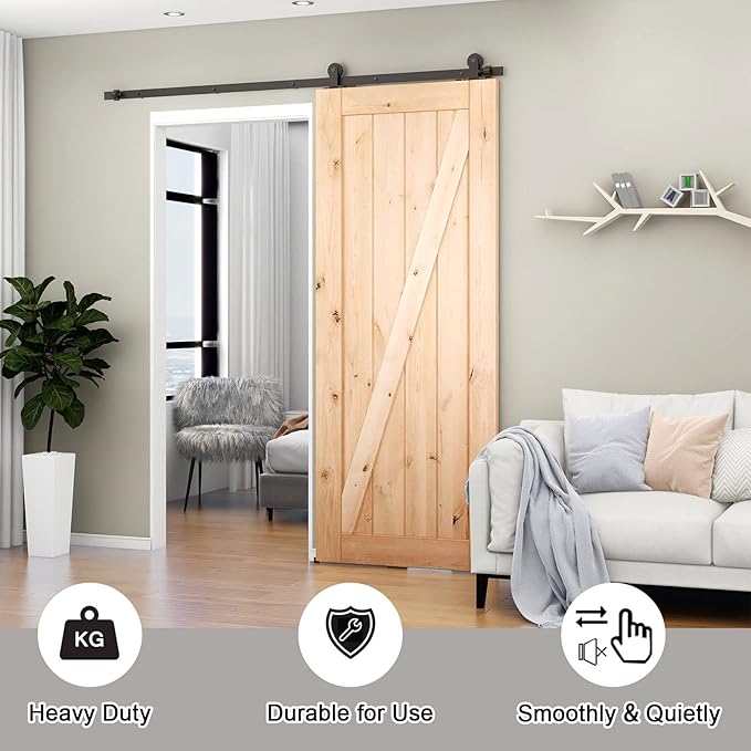 CCJH 17FT Sliding Barn Door Hardware Kit, Heavy Duty, Smoothly and Silently, Easy to Install, Fit 102" Width Single Door Panel, T-Shaped Style Black