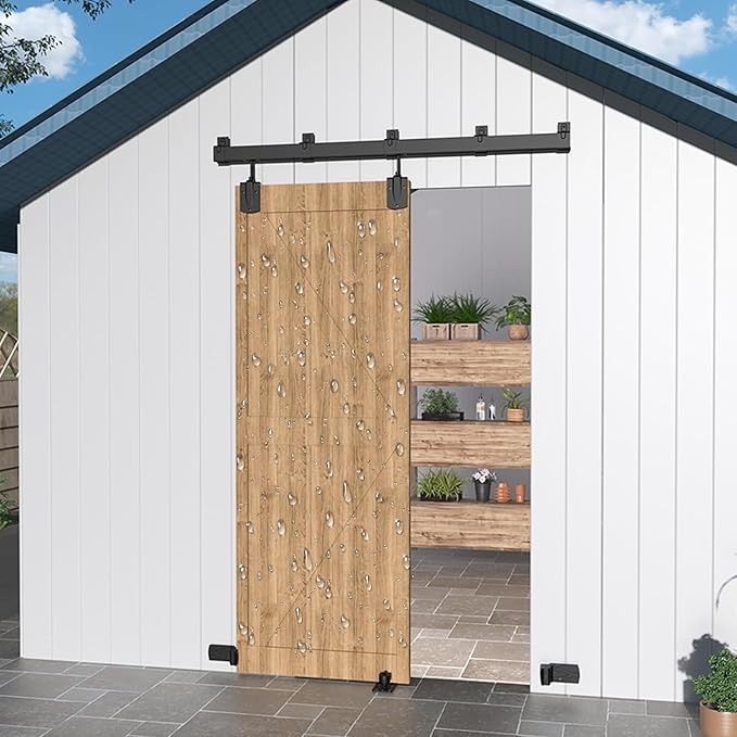 5FT Heavy Duty Exterior Box Rail Sliding Barn Door Hardware Kit, Black, 450 lbs Capacity
