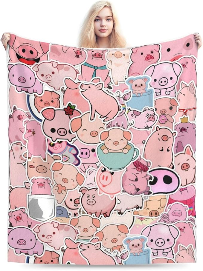 Mudiwa Kawaii Pig Blanket Cute Pig Flannel Plush Throw Blanket Cozy Lightweight Pig Decor Fleece Bedding Stuff Animal Blanket Gifts for Pig Lover Girls Boys Kids Adults Women Bed Travel 50"x60"