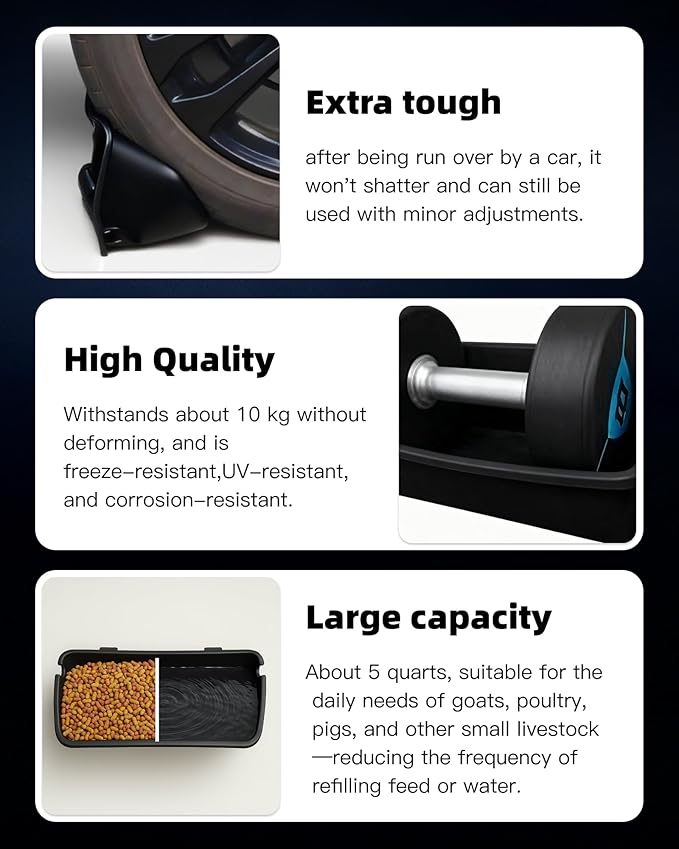 10 Pack Hanging Goat Feeder & Duck Feed Trough, 5 Qt Fence Mounted Livestock Manger – Heavy Duty Plastic Mineral Bucket & Waterer for Sheep, Piglets, Deer & Poultry.