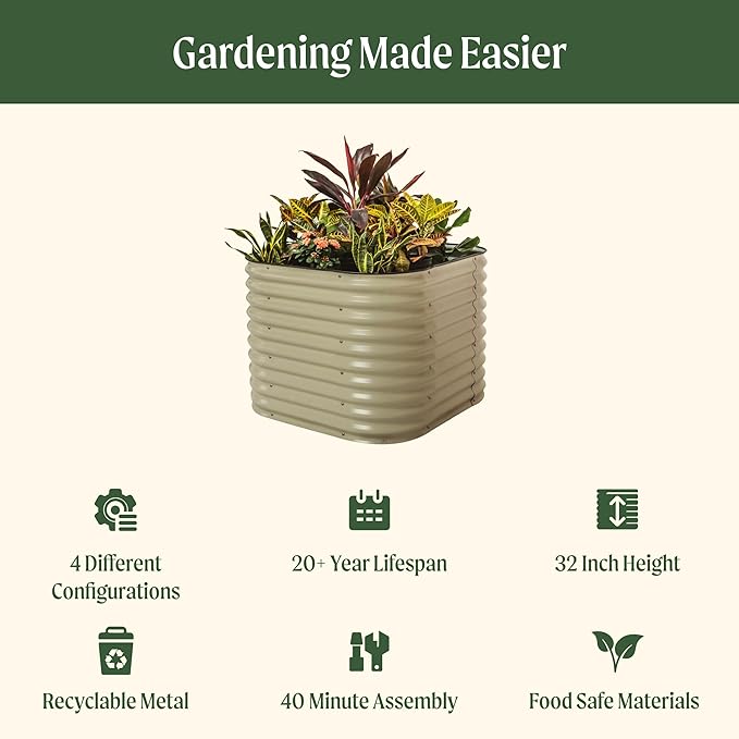 32" Extra Tall Raised Garden Bed Kits, 3.5 x 3.5 x 2.7ft Raised Planter Box Outdoor, 2 x 5 x 2.7ft Deep Root 4 in 1 Modular Metal Raised Beds for Gardening Vegetables Flowers Fruits - Terra Cotta