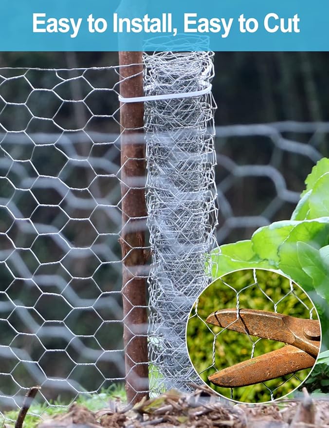 TOYPOPOR Chicken Wire 16'' x 396''(40cm x 10m), Outdoor Anti-Rust Hexagonal Galvanized Chicken Wire Mesh Fencing to Protect Gardening Plants Vegetables Flowers Fruits From Dogs Rabbits Squirrels, 32ft