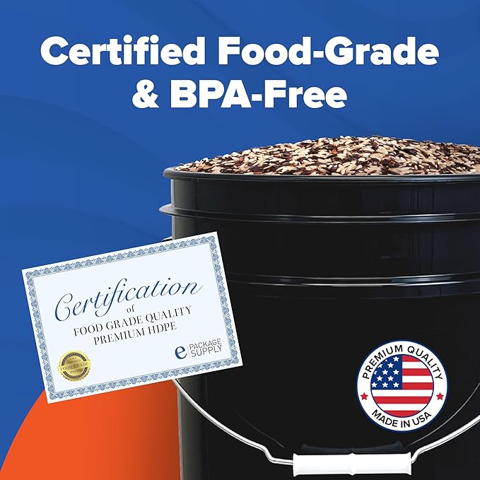 ePackageSupply 5 Gallon Bucket with Airtight Lid | Made in USA | Food Grade | Heavy-Duty Premium HPDE Plastic | Durable 90 Mil All Purpose Pail | Easy Stack and Store | BPA Free (Black, 60)