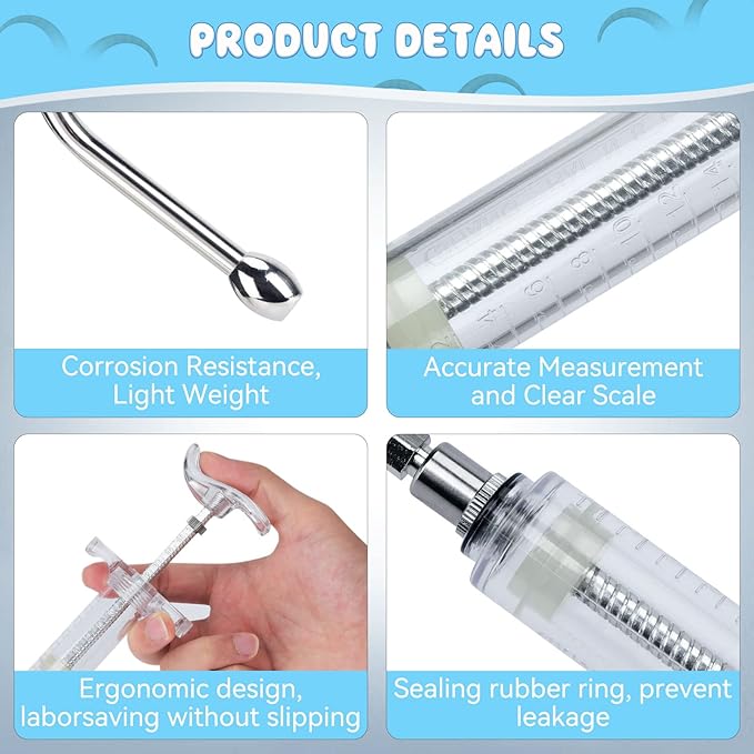 2 Pieces Reusable Goats Syringe with 2 Drench Nozzle, Adjustable Dosage Detachable Sheep Drench Livestock Syringe for Sheep Baby Goat Supplies - 20ML