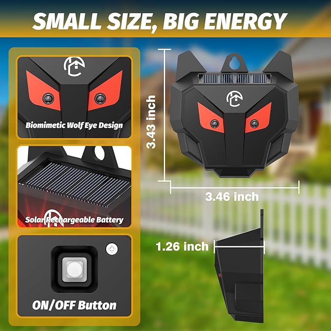 Solar Powered Racoon Repellent Devices with Flashing Lights, Waterproof Coyote Deterrent Device Energy-Efficient Predator Lights for Chicken Coop