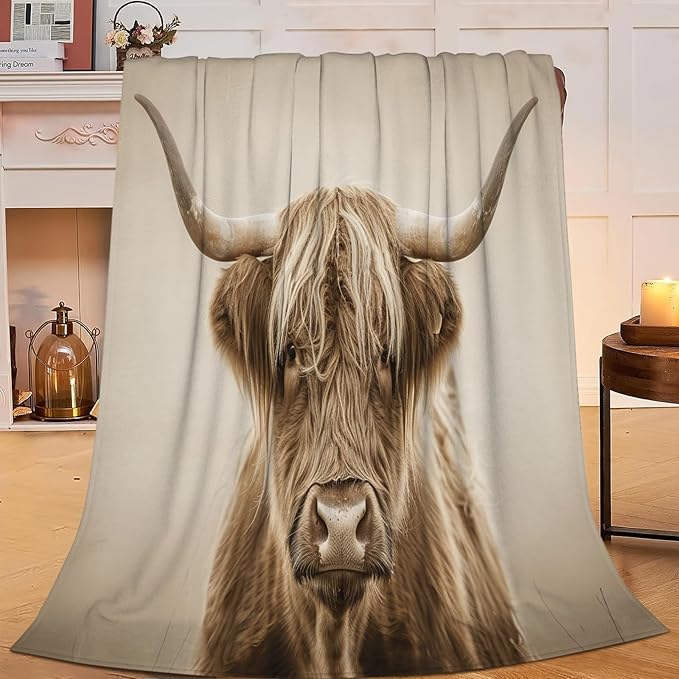Highland Cow Blanket Gifts for Girls Boys Longhorn Cattle Throw Blankets Cozy Plush Fleece Western Decor Flannel Fuzzy for Women Men 50"X40"