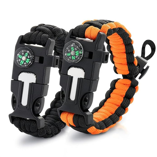2Pack Survival Paracord Bracelet – 5-in-1 Adjustable Tactical Bracelet for Men with 10 ft Paracord, Flint Fire Starter, Compass, Whistle & Scraper – Survival Gear for Camping, Hiking, Fishing & Travel