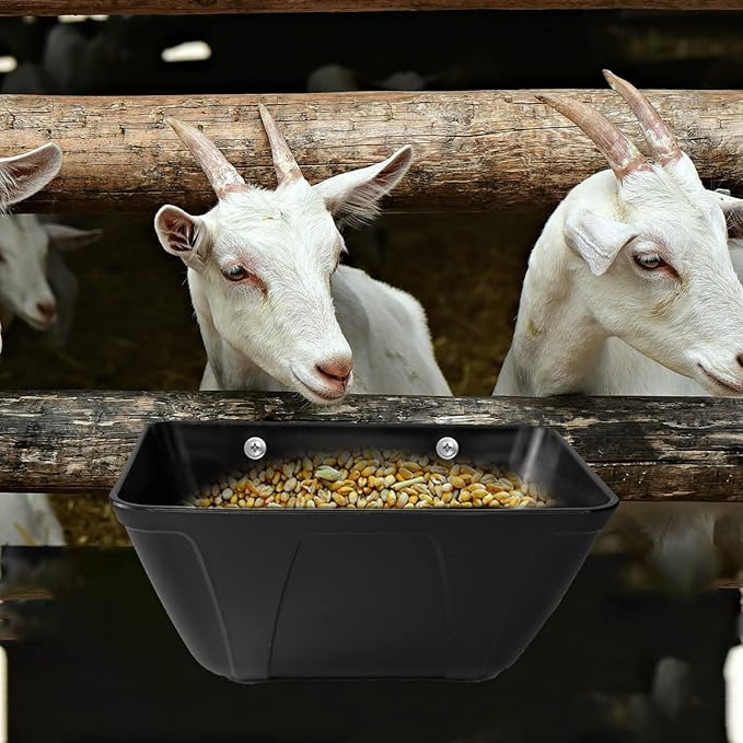 Hanging Fence Feeder for Chicken, Duck, Goat, Pig Poultry Feed Trough Chicken Feeder Bucket Feeding Container for Livestock (Black)