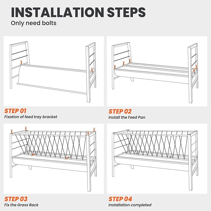 5 Foot Pasture Feeder, 88 Gallon Stainless Steel Frame Large Livestock Feeder, Easy to Assemble Goat Hay Feeder, Horse Trough, Sheep Trough