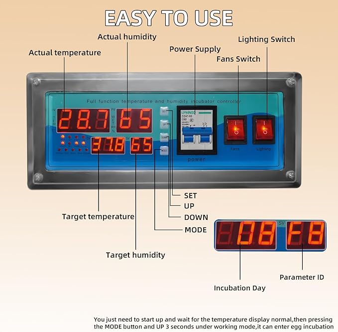 XKV 352 Egg Incubator with Automatic Egg Turning,Temperature Control and Humidity Control,Hatching Eggs,Chicken,Ducks,Poultry,Industrial Brooding Machine Chicken Incubator for Farm,Lab,Home,Indoor