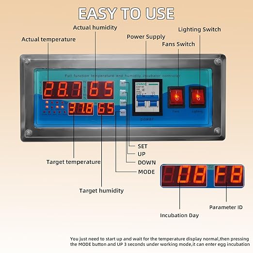 XKV 176 Eggs Incubator with Automatic Egg Turning,Temperature Humidity Control,Automatic Digital Egg Hatcher,for Chick,Duck,Poultry,Industrial Brooding Machine Chicken Incubator for Farm,Home,Indoor