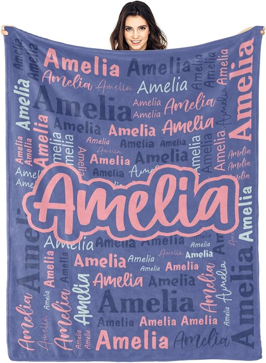 Custom Blanket with Name Personalized Blankets for Kids Adult Boys Girls Flannel Monogrammed Customized Blankets Throw (30''x40'')
