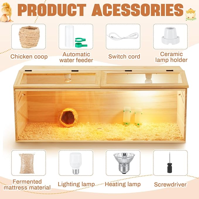 40 x 16 x 16 in Brooder Kit Box for Chicken Quails Indoor Outdoor with Leg Stand Sliding Door, Bulb Set and Feeder, Baby Chicken Coops for Ducks, Hamsters, Lizards, Mice, Rat