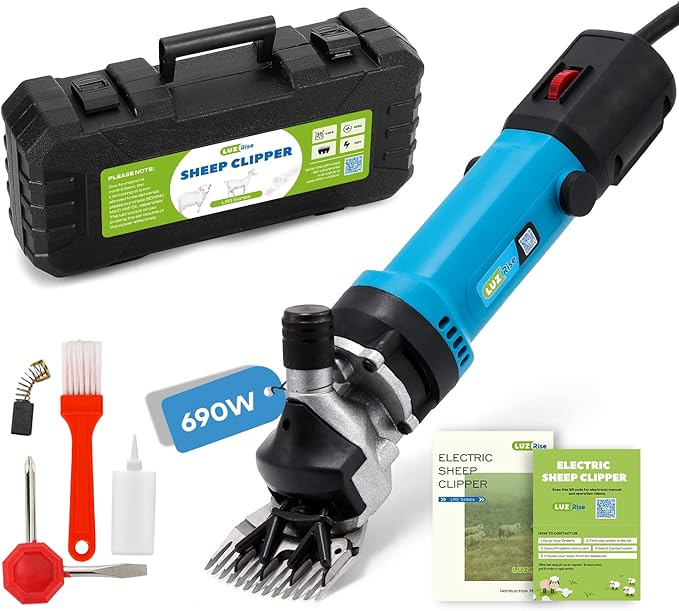 Sheep Shears Electric 690W 2400RPM Professional Heavy Duty Shearing Clipper with 6 Speed, for Shaving Fur Wool in Sheep, Goat, Cattle, and Other Farm Livestock Pet, with Grooming Carrying Case