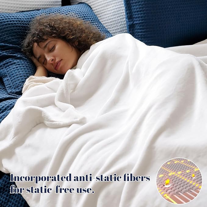 PHF Ultra Soft Fleece Blanket King Size, No Shed No Pilling Luxury Plush Cozy 300GSM Lightweight Blanket for Bed, Couch, Chair, Sofa Suitable for All Season, 108" x 90", White