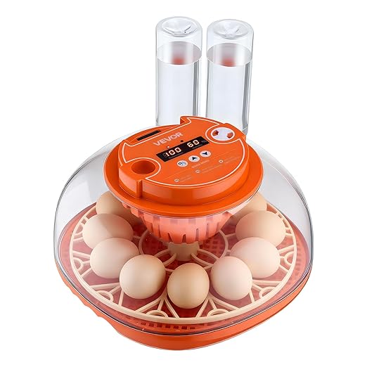 VEVOR 12 Egg Incubator, Automatic Egg Turner with LED Candler, Temperature & Humidity Control, 360° View Clear Window, Poultry Eggs Incubator for Home Farm, Hatching Chicks Ducks Goose Quail