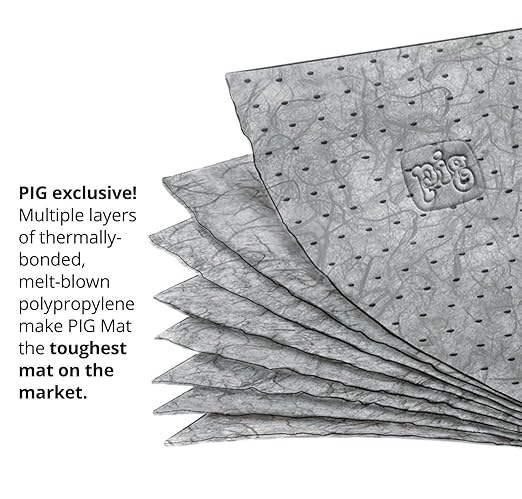 PIG Premium Absorbent Mat Pads | 50 Oil Absorbent Pads | The Original PIG Mat | 15" x 20" Oil Pads | Each Pad Absorbs 28 oz | Total Absorbency is 11 Gallons | 50-Count | MAT231