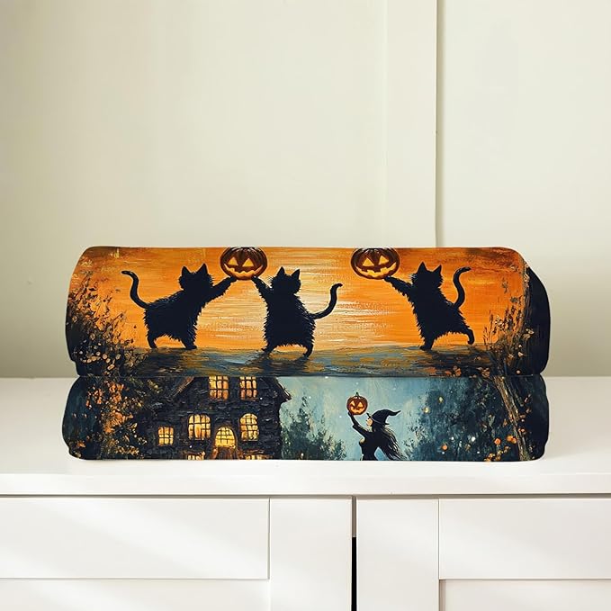 Halloween Cat Blanket, Pumpkin Black Cat Fleece Flannel Throw Blanket, Witch Soft Lightweight Stuff Throws Gifts for Women Men Boys Girls Lovers Adults Lovers Sofa Decor 80"x60"