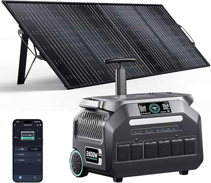 IEE 2400W/2048Wh Power Station with 400W Solar Panel,P2400 Solar Generator(4800W Peak),1800W Super Fast Charging,APP Control Emergency Power Station for Home, Camping, Power Outages