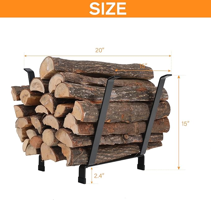GREEN PARTY Firewood Rack 20 Inch Indoor/Outdoor Firewood Holder, Log Rack Wood Holder for Fireplace, Kindling Wood Storage and Stove Accessories(Black)