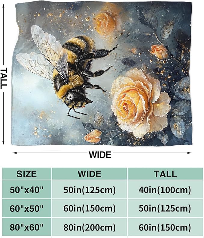 Bee Blanket Gifts for Girls Boys Flower Throw Cozy Plush Fleece Flannel Lightweight Fuzzy Party Blankets for Women Men 50"X40"