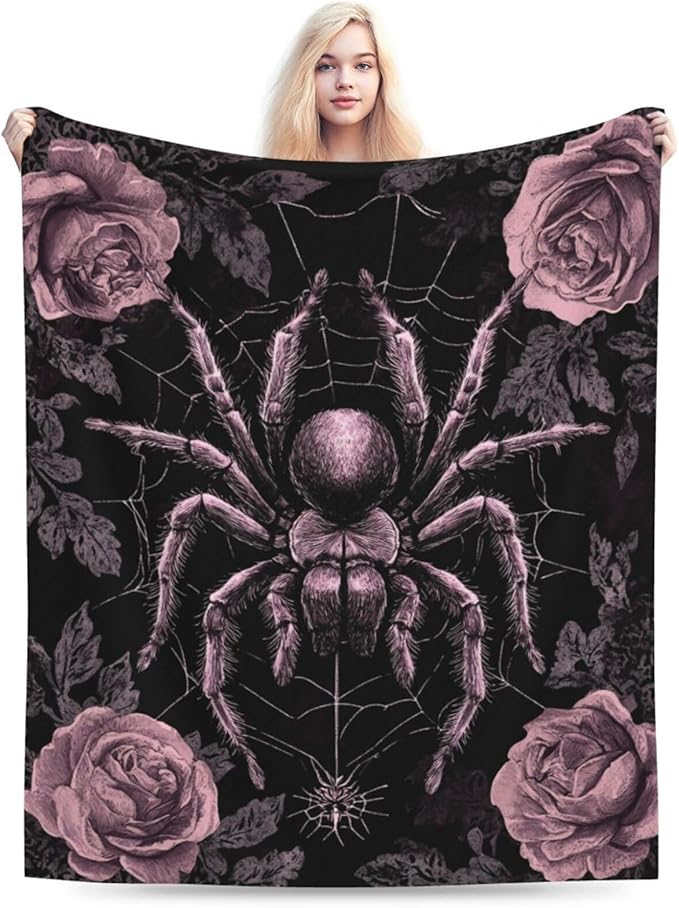 Gothic Spider Throw Blanket Rose Spiders Blankets Aviation Spider Web Fleece Plush Super Soft Cozy Warm Lightweight Decor Gifts for Boys Girls Kids Adults Men Women 60" x 80"