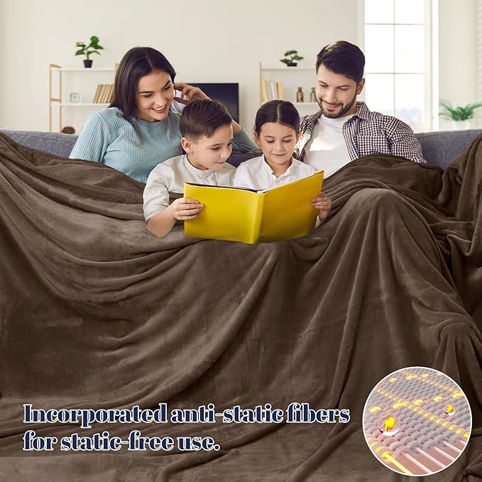 PHF Oversized King Fleece Blanket 120"x120", No Shed No Pilling Big Soft Blanket, Extra Large 10'x 10' Lightweight for Bed, Sofa Travel and Camping, Suitable for All Season, Cocoa Brown