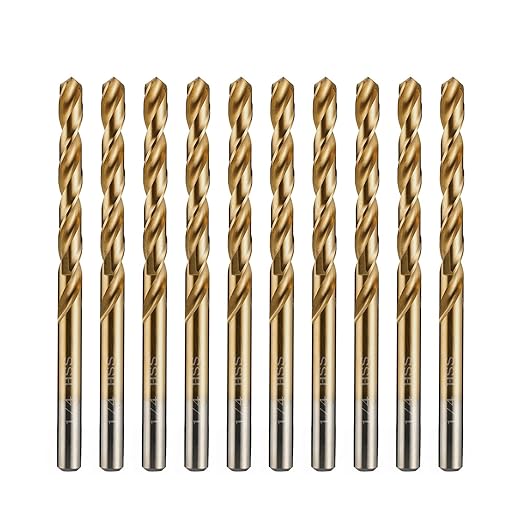 amoolo 1/4" Titanium Drill Bits (10pcs), Premium 4341 HSS Metal Drill Bits for Wood, Metal, Steel, Plastic, Aluminum Alloy