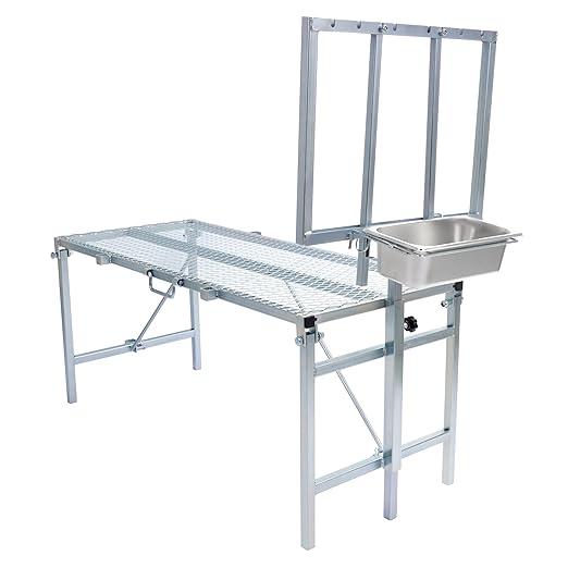 HECASA Sheep Milking Stand Livestock Feeder Rack Adjustable Headpiece w/Removable Feeding Tray Portable Farm Ranch Livestock Stand for Hoof Trimming Shearing Grooming Grooming (Silvery)